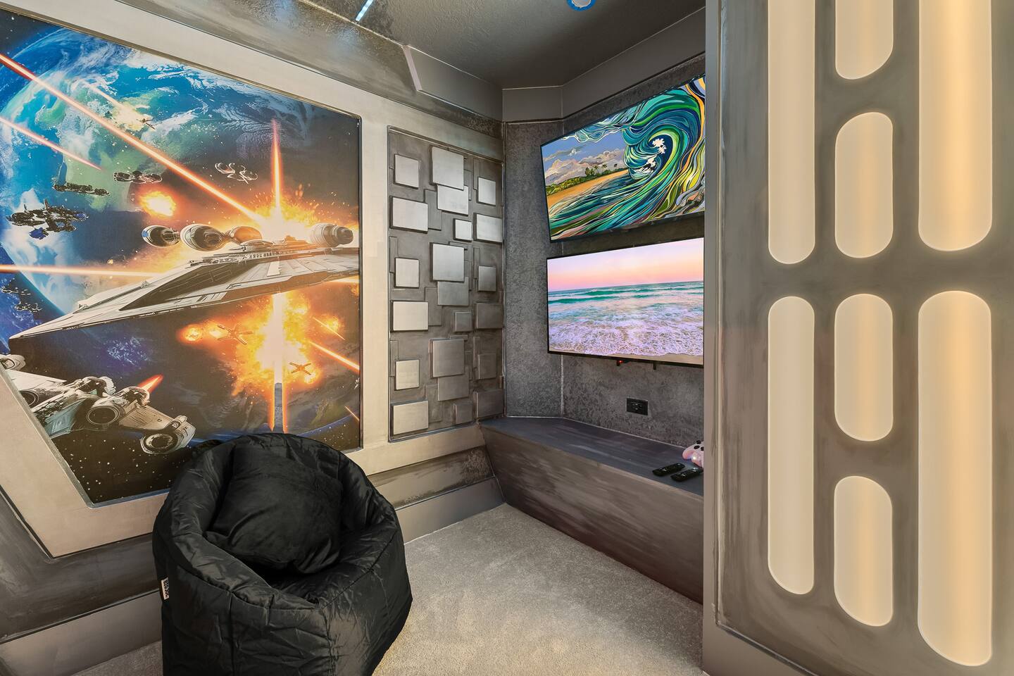 Embark on interstellar adventures with epic décor and dual-screen fun!