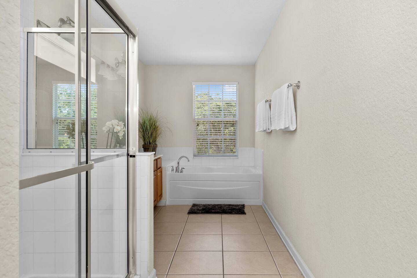 Luxurious soaking tub and refreshing rainfall shower!