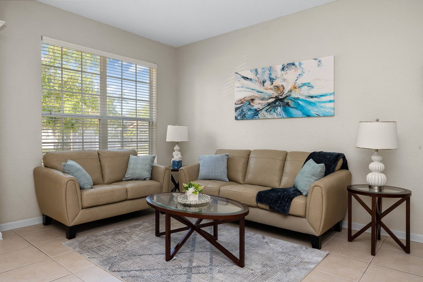 Bright and airy space with stylish decor—perfect for relaxation or family fun!
