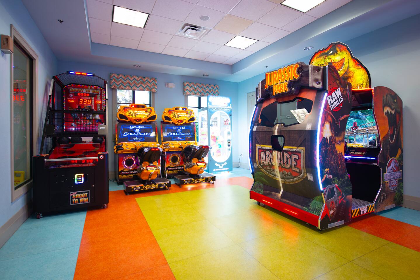 The resort clubhouse arcade adds even more games beyond your own game room.