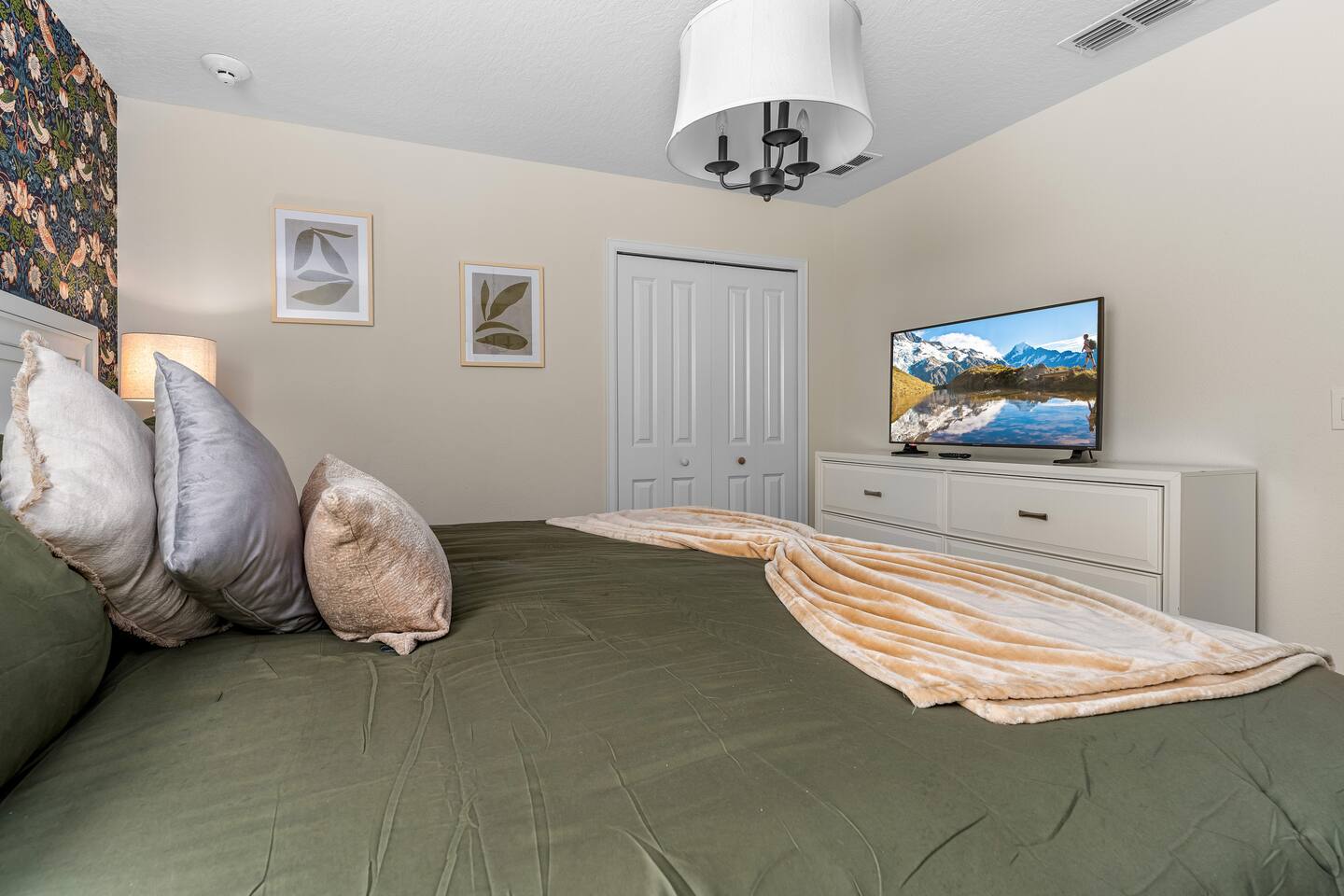 Birds king room with flat-screen TV and double closet