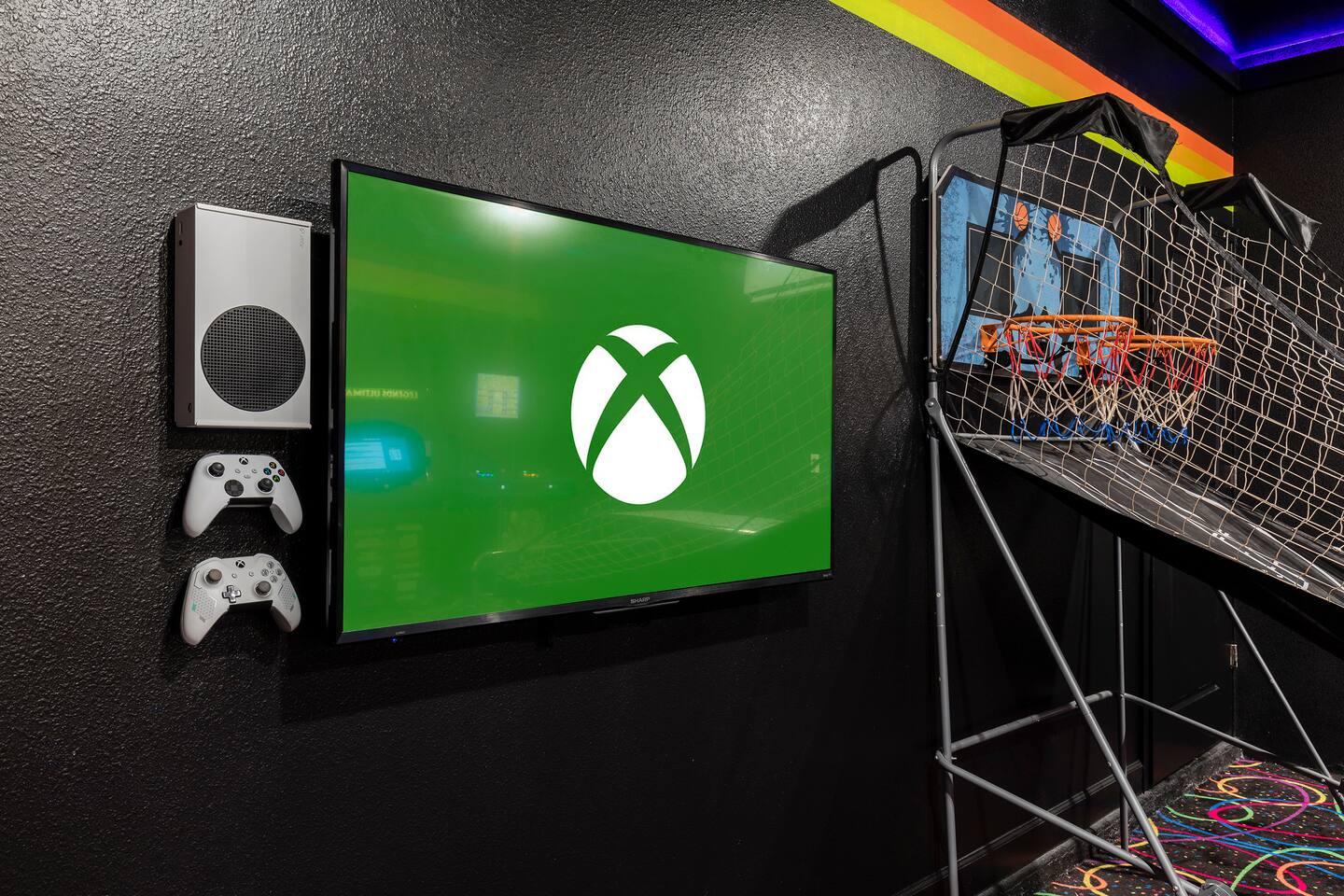Game Room: Unleash your competitive spirit with an Xbox and arcade basketball! F