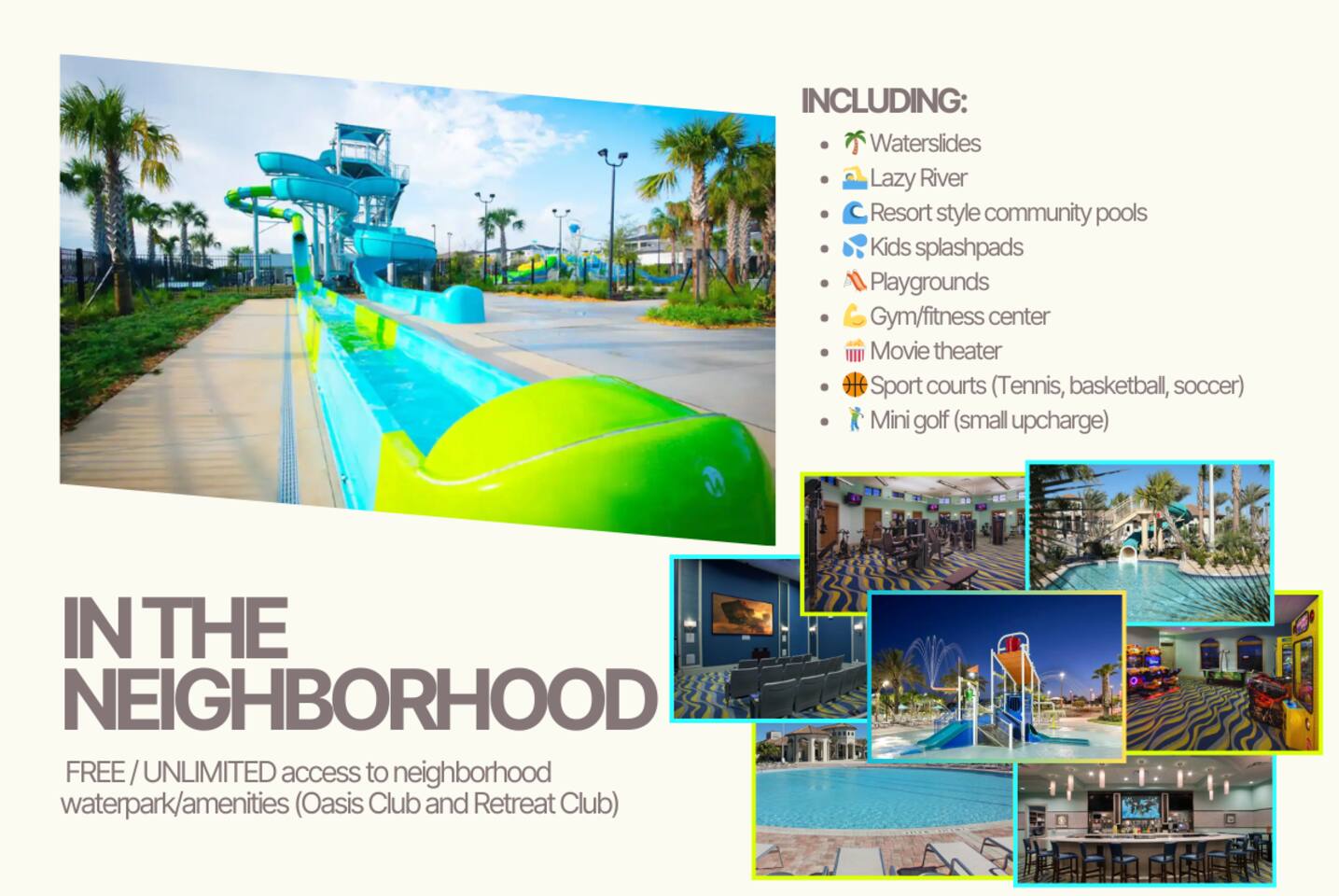 FREE/UNLIMITED access to The Oasis & Retreat Clubs! Enjoy world-class, exclusive