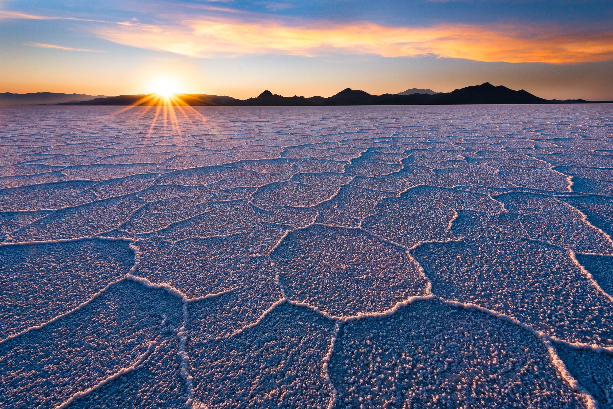 Sunset over the Bonneville Salt Flats