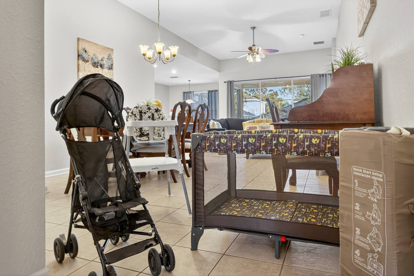 Family Ready | stroller, high chair, and pack ’n play included.