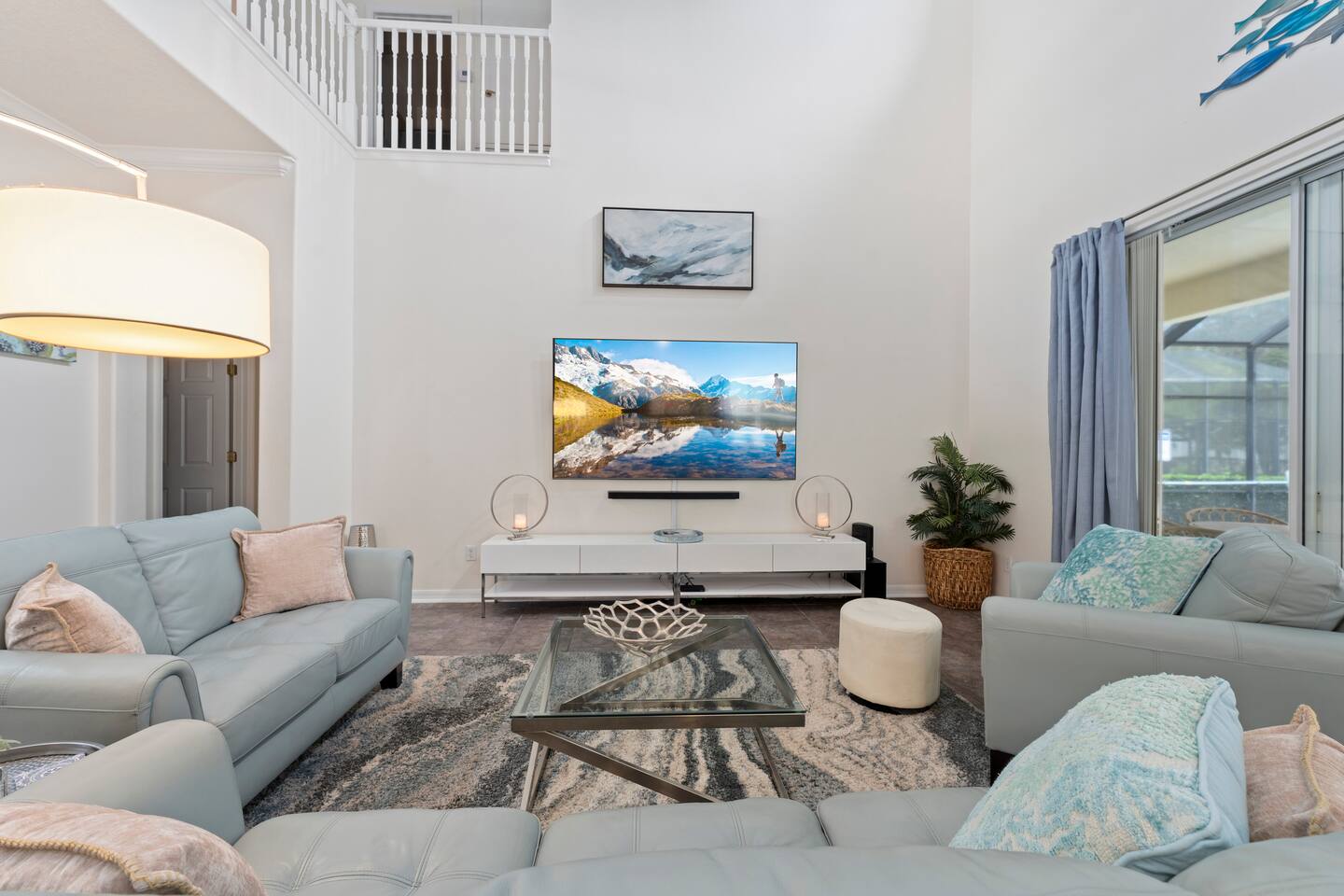 Elegant space with bright decor, perfect for relaxing or enjoying a movie night!
