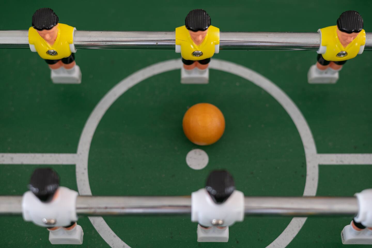 Close-up of the foosball table