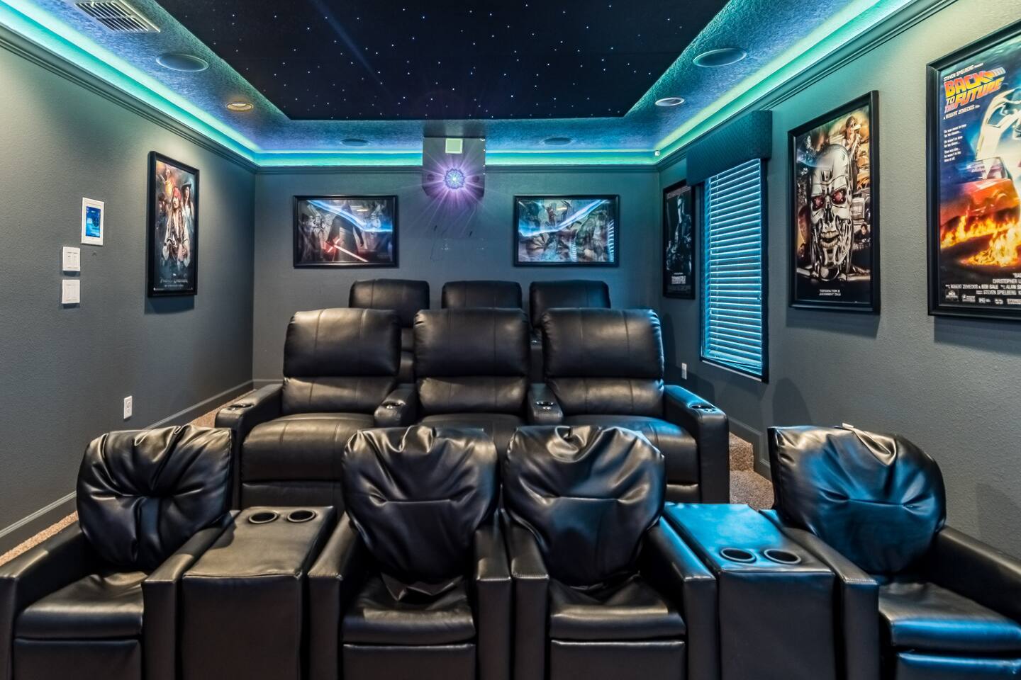 The ambiance in the movie theater is awesome.  The LED lighting can change color