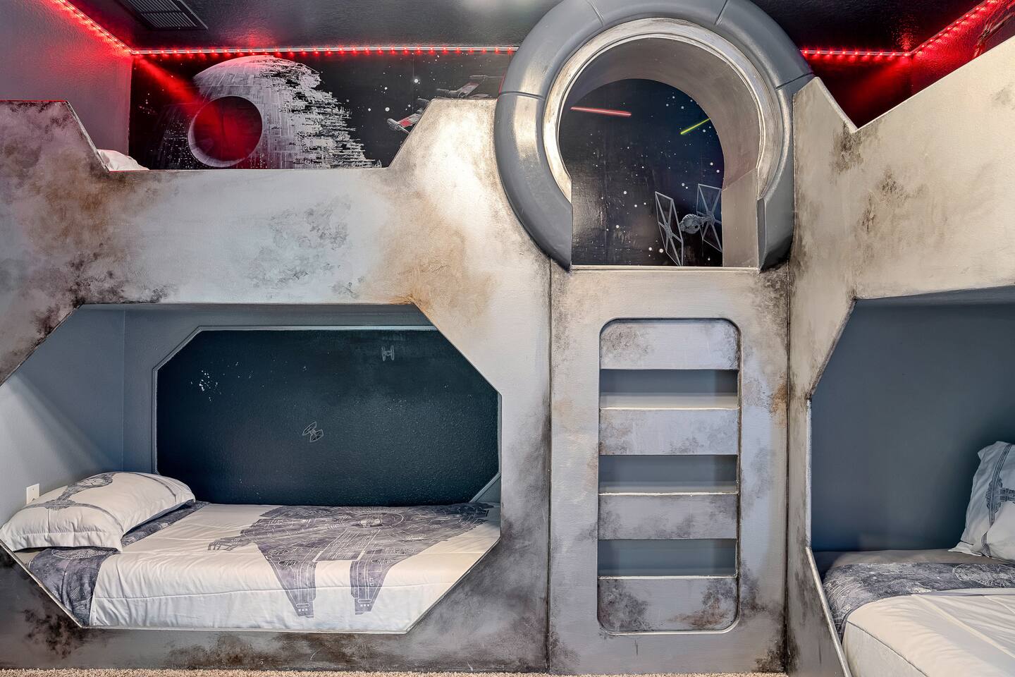 Sleep under the stars in this themed haven for young space explorers!