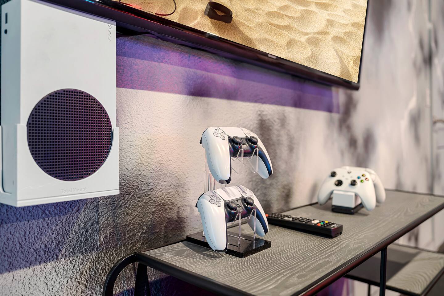 Game Room: Get ready for epic gaming battles with a sleek setup and high-energy 
