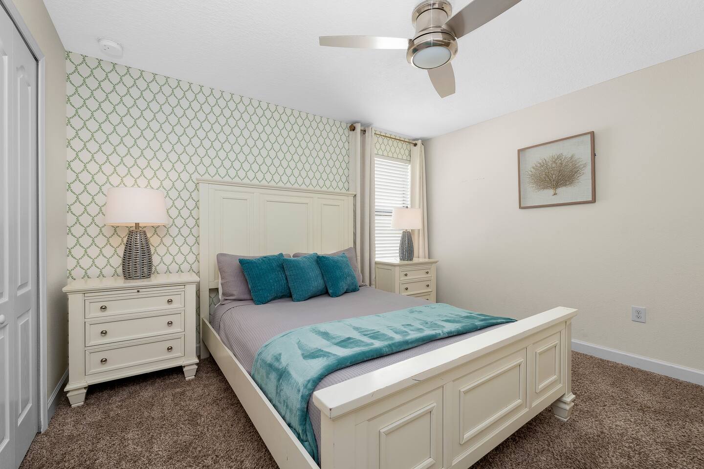 Bright and airy retreat with stylish decor and plush bedding for ultimate relaxa