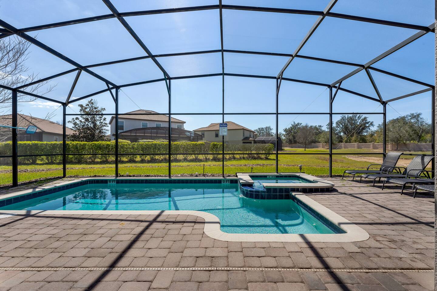 Outdoor Oasis: Splash and relax in your private pool with scenic views and sun-s