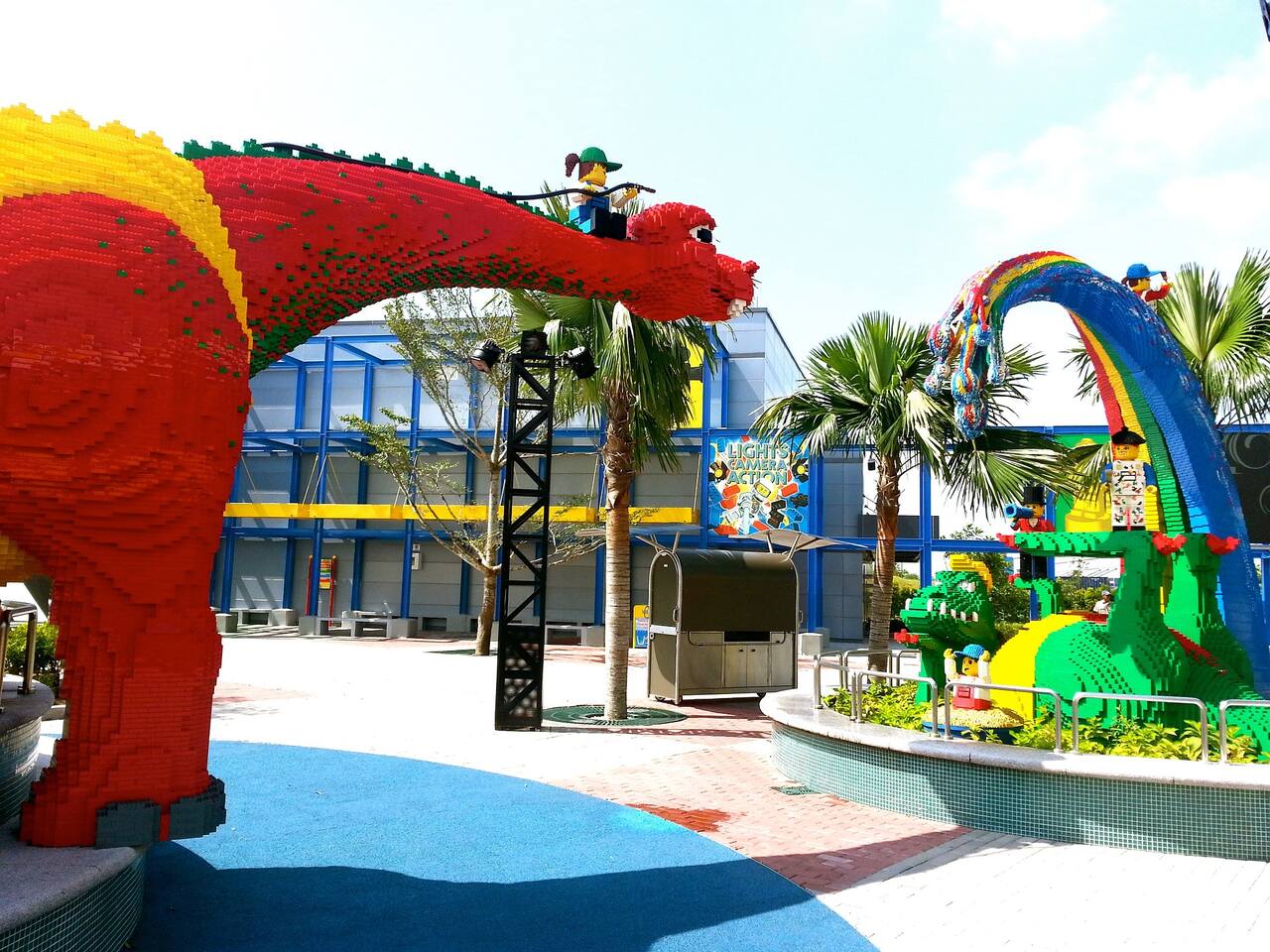 Family Adventure: Explore vibrant LEGO sculptures and splash into fun just steps