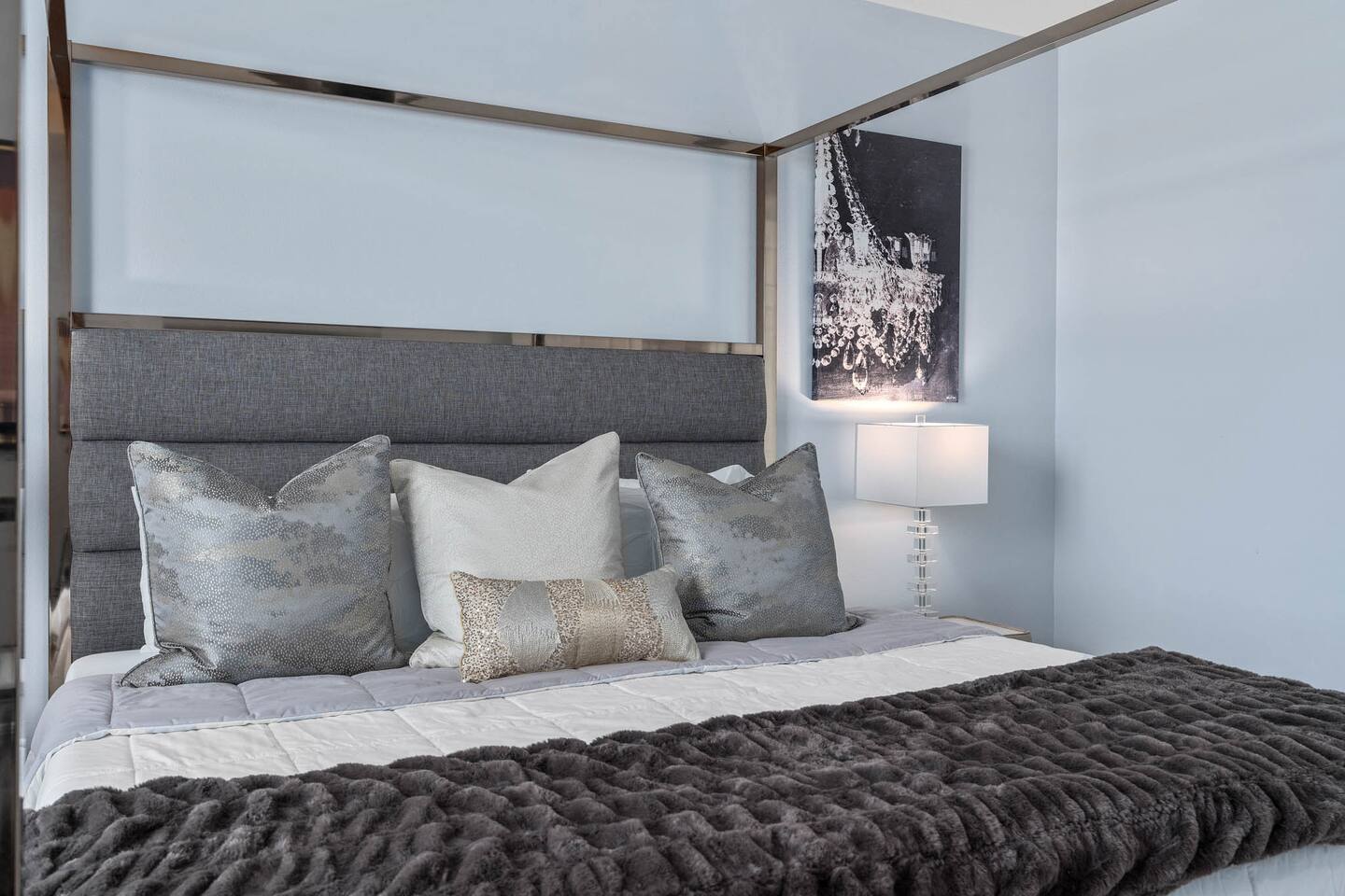 Sleep in style. Our sophisticated bedroom exudes timeless elegance with its plus