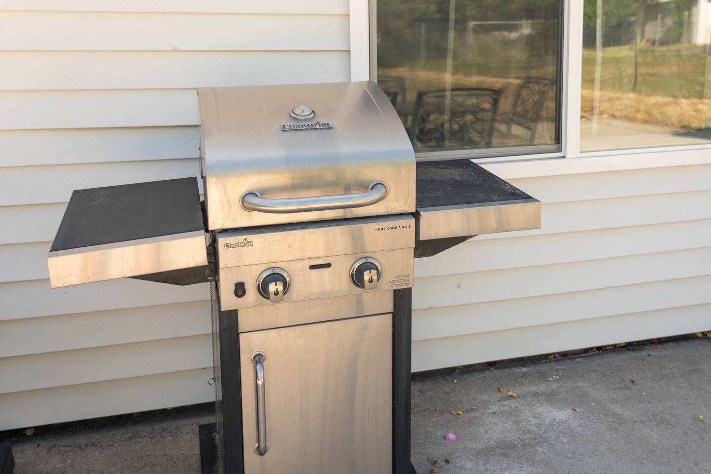 Char-Broil stainless gas grill for outdoor barbecues on the back patio.